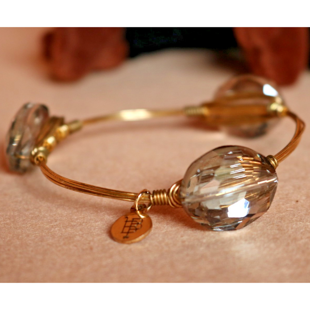 Bourbon & Bowties Bracelet Clear Jewels Copper Brass Wrap Chunky cut